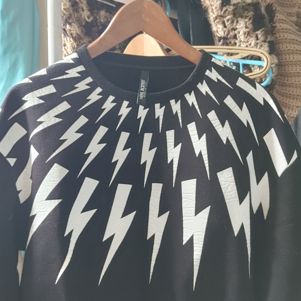 Neil Barret Sweater With Zip Up Sides And Lightning Pattern